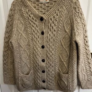 Cable Knit Button-Front Sweater Cardigan - Cream